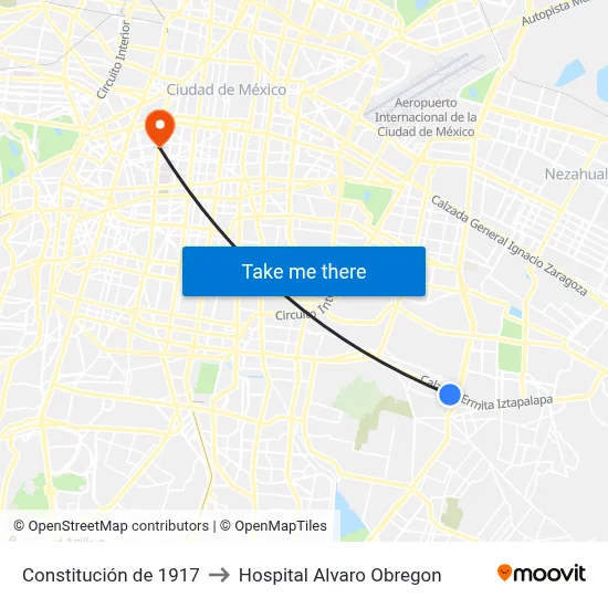 Constitución de 1917 to Hospital Alvaro Obregon map