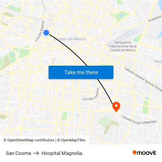 San Cosme to Hospital Magnolia. map