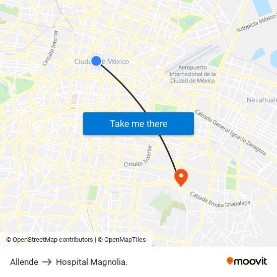 Allende to Hospital Magnolia. map