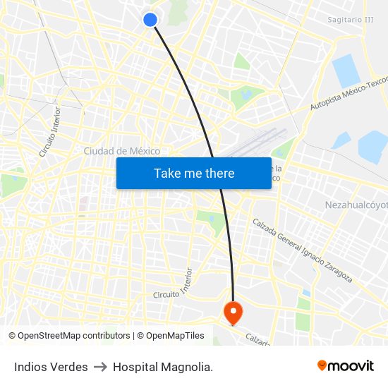 Indios Verdes to Hospital Magnolia. map