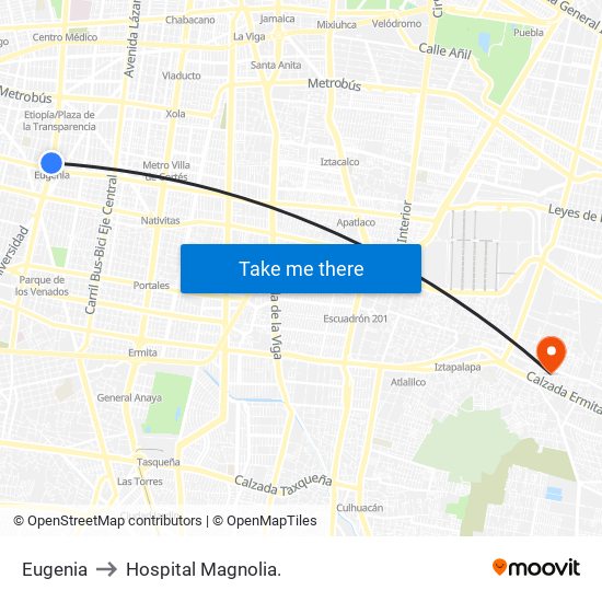 Eugenia to Hospital Magnolia. map