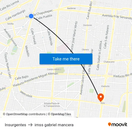 Insurgentes to imss gabriel mancera map