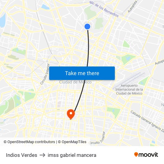 Indios Verdes to imss gabriel mancera map