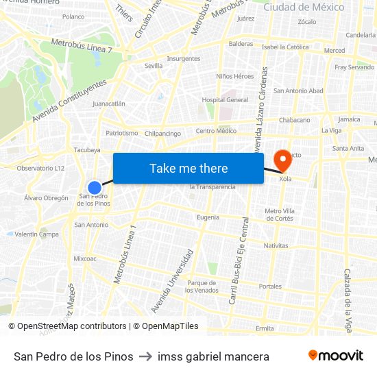 San Pedro de los Pinos to imss gabriel mancera map