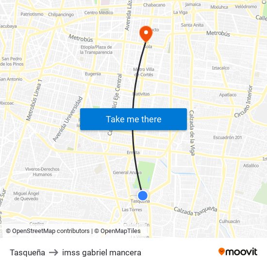 Tasqueña to imss gabriel mancera map