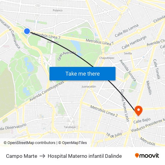 Campo Marte to Hospital Materno infantil Dalinde map