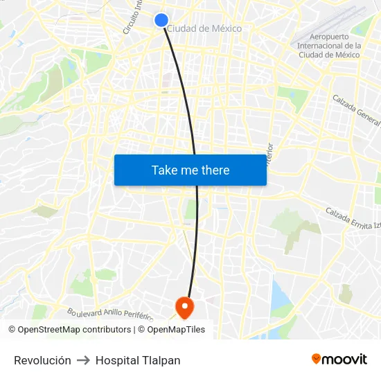 Revolución to Hospital Tlalpan map