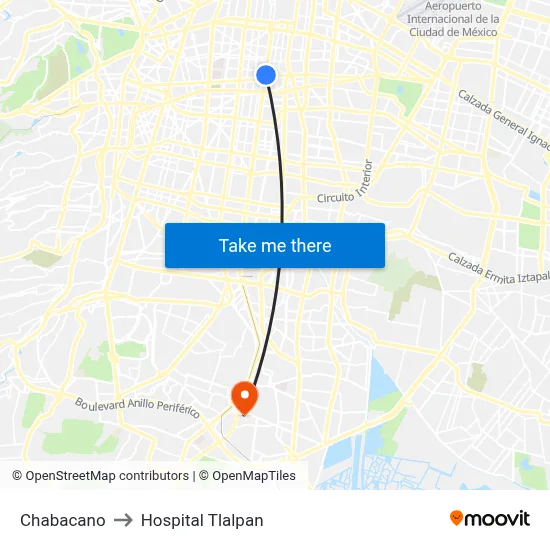 Chabacano to Hospital Tlalpan map