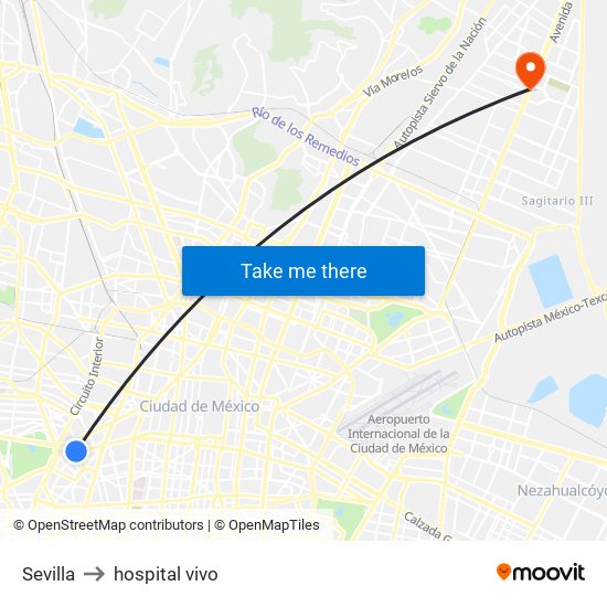 Sevilla to hospital vivo map