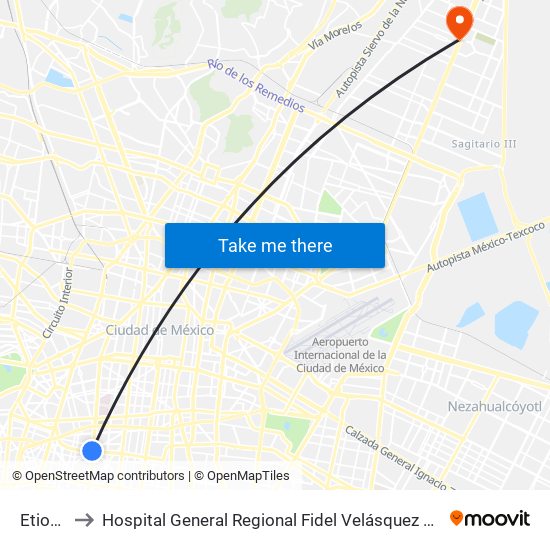 Etiopía to Hospital General Regional Fidel Velásquez Sánchez map