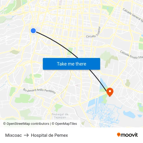Mixcoac to Hospital de Pemex map