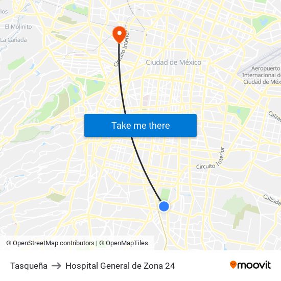 Tasqueña to Hospital General de Zona 24 map