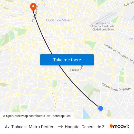 Av. Tlahuac - Metro Periférico Ote. to Hospital General de Zona 24 map
