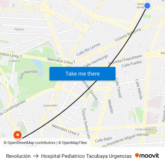 Revolución to Hospital Pediatrico Tacubaya Urgencias map