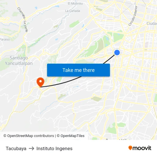 Tacubaya to Instituto Ingenes map
