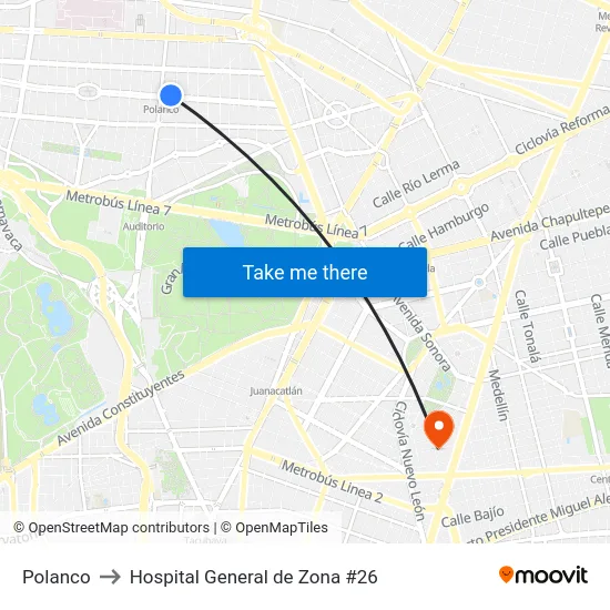 Polanco to Hospital General de Zona #26 map