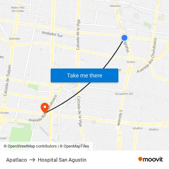 Apatlaco to Hospital San Agustin map