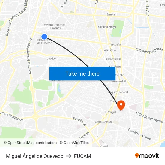 Miguel Ángel de Quevedo to FUCAM map