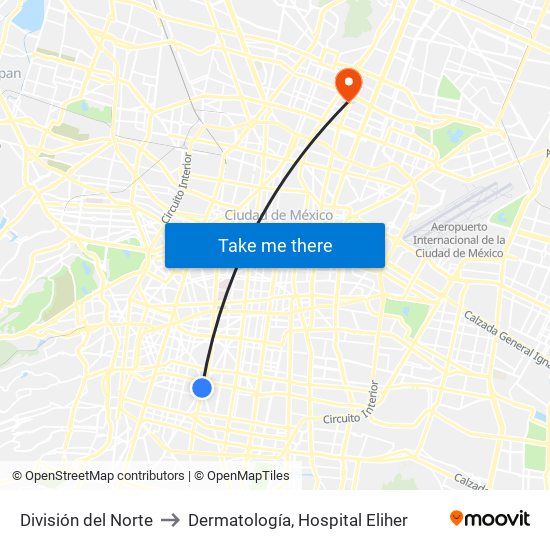 División del Norte to Dermatología, Hospital Eliher map