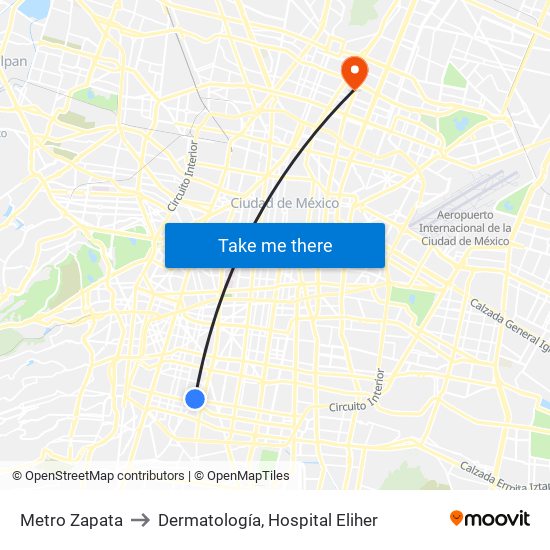 Metro Zapata to Dermatología, Hospital Eliher map