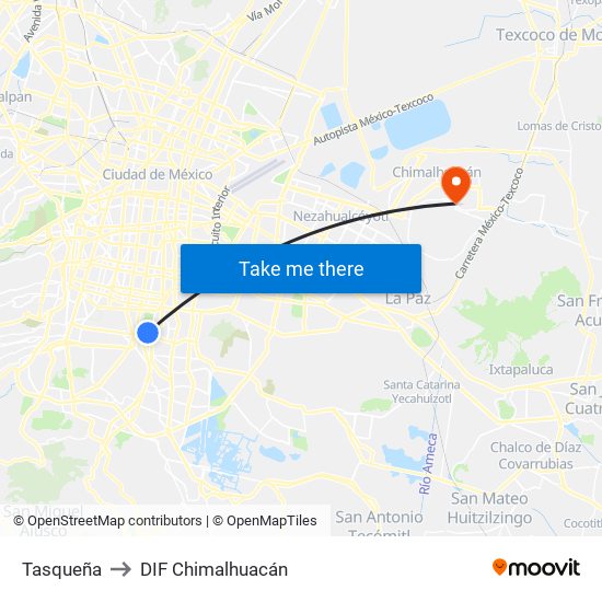 Tasqueña to DIF Chimalhuacán map