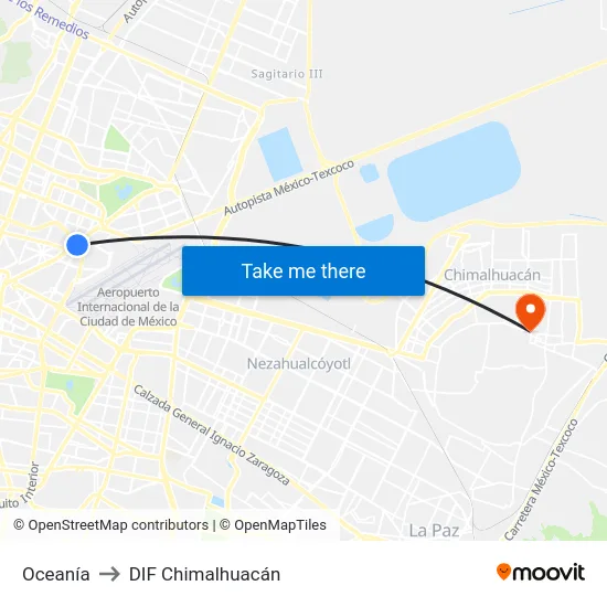 Oceanía to DIF Chimalhuacán map