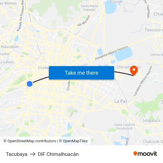 Tacubaya to DIF Chimalhuacán map