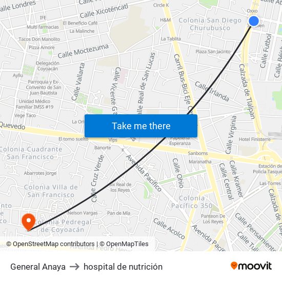 General Anaya to hospital de nutrición map