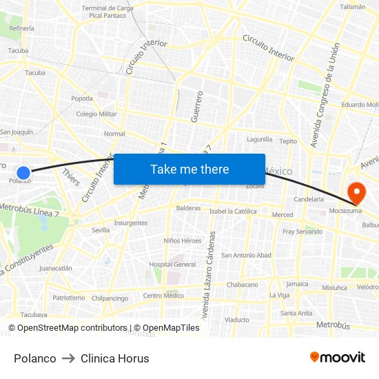 Polanco to Clinica Horus map