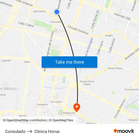 Consulado to Clinica Horus map