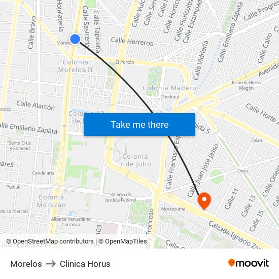 Morelos to Clinica Horus map