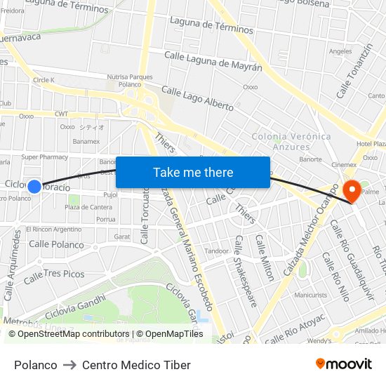 Polanco to Centro Medico Tiber map