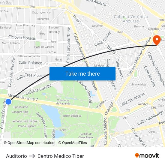 Auditorio to Centro Medico Tiber map