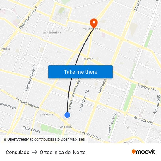 Consulado to Ortoclinica del Norte map