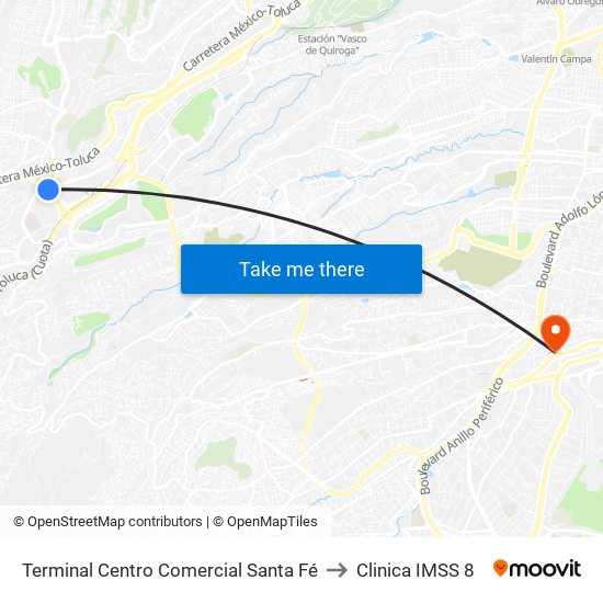 Terminal Centro Comercial Santa Fé to Clinica IMSS 8 map