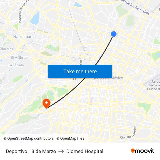 Deportivo 18 de Marzo to Diomed Hospital map