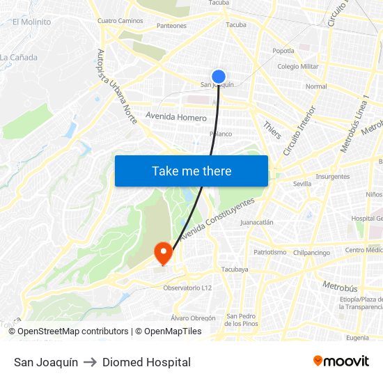 San Joaquín to Diomed Hospital map