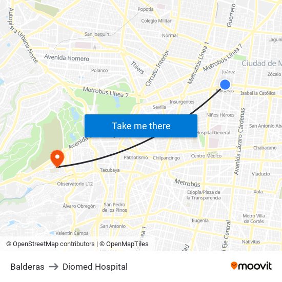 Balderas to Diomed Hospital map