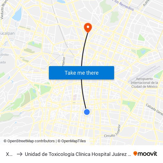 Xola to Unidad de Toxicología Clínica Hospital Juárez de México map