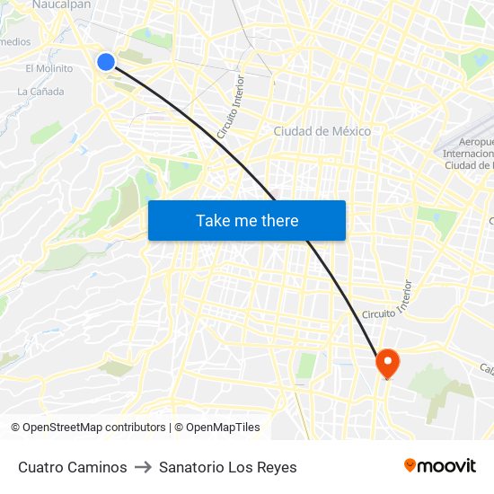 Cuatro Caminos to Sanatorio Los Reyes map