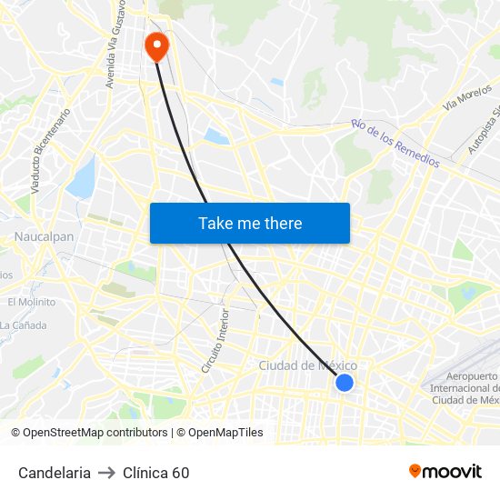 Candelaria to Clínica 60 map