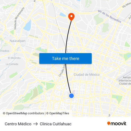 Centro Médico to Clinica Cuitlahuac map