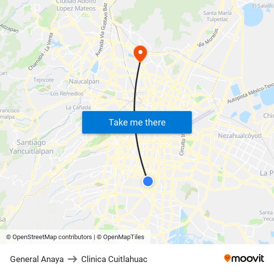General Anaya to Clinica Cuitlahuac map