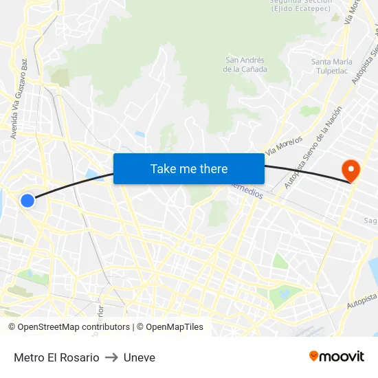 Metro El Rosario to Uneve map