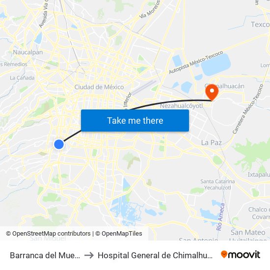 Barranca del Muerto to Hospital General de Chimalhuacán map