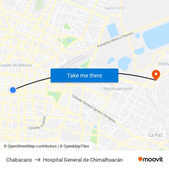 Chabacano to Hospital General de Chimalhuacán map