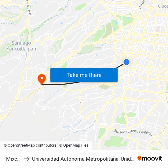 Mixcoac to Universidad Autónoma Metropolitana, Unidad Cuajimalpa map