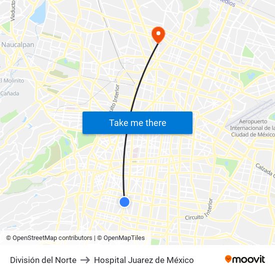 División del Norte to Hospital Juarez de México map