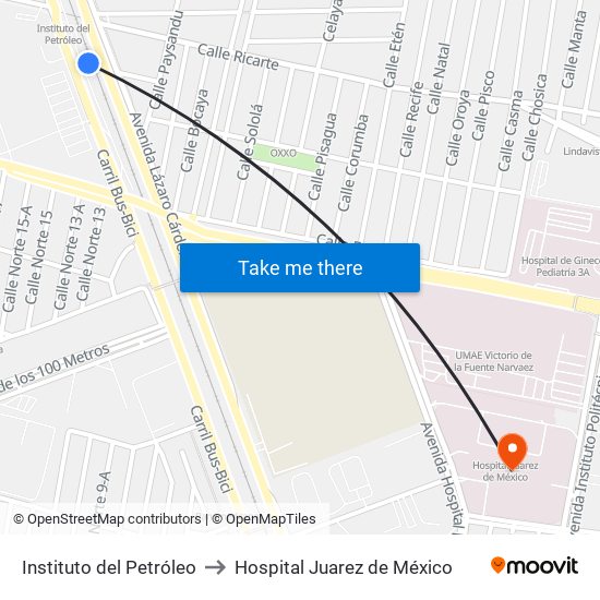 Instituto del Petróleo to Hospital Juarez de México map