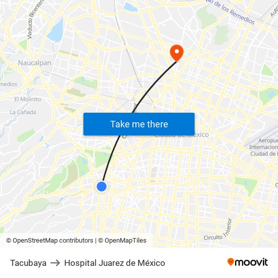 Tacubaya to Hospital Juarez de México map